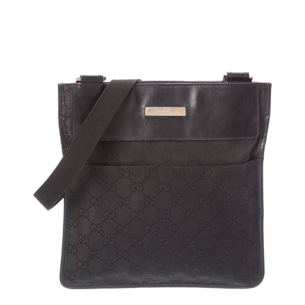 Gucci Black Gg Denim Flat Messenger 27639 (Authentic Pre-Loved)